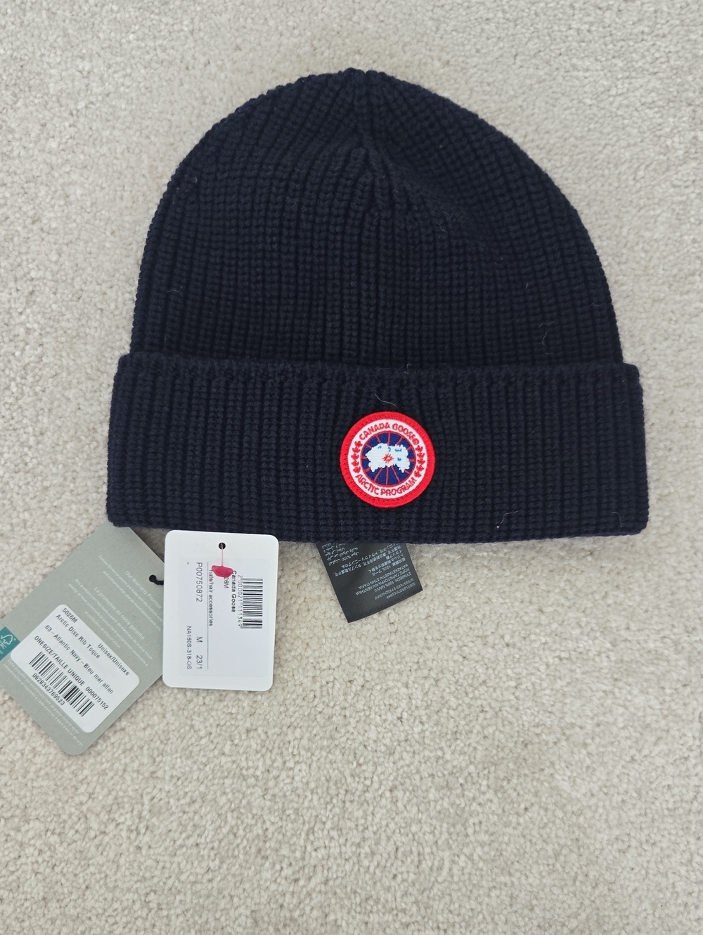 Canada Goose Navy Ribbed Cuffed Beanie with Logo Patch
